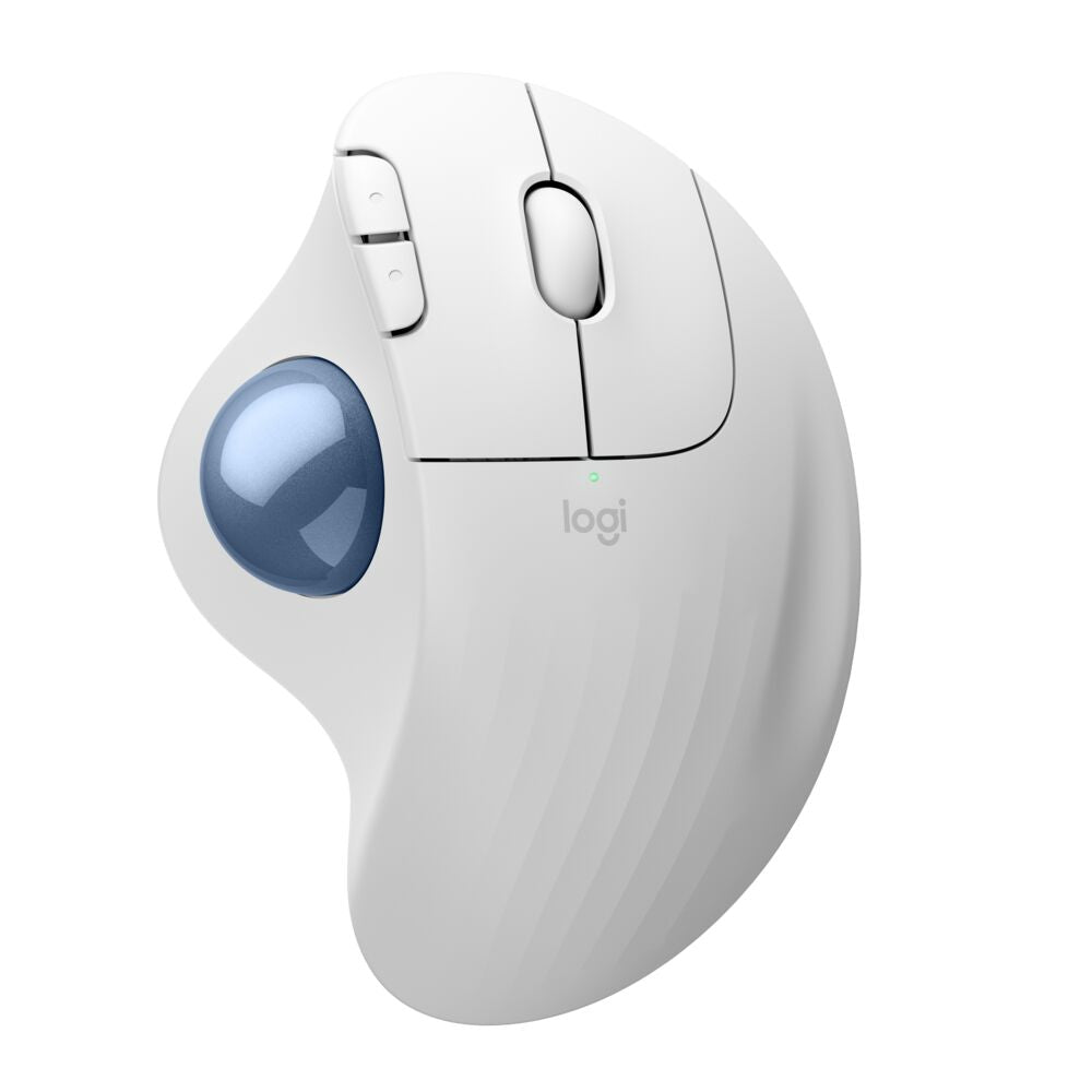 Logitech ERGO M575S – Trackball-Maus – Kabellos (Bluetooth/2,4 GHz), Rechts, Blau, Weiss