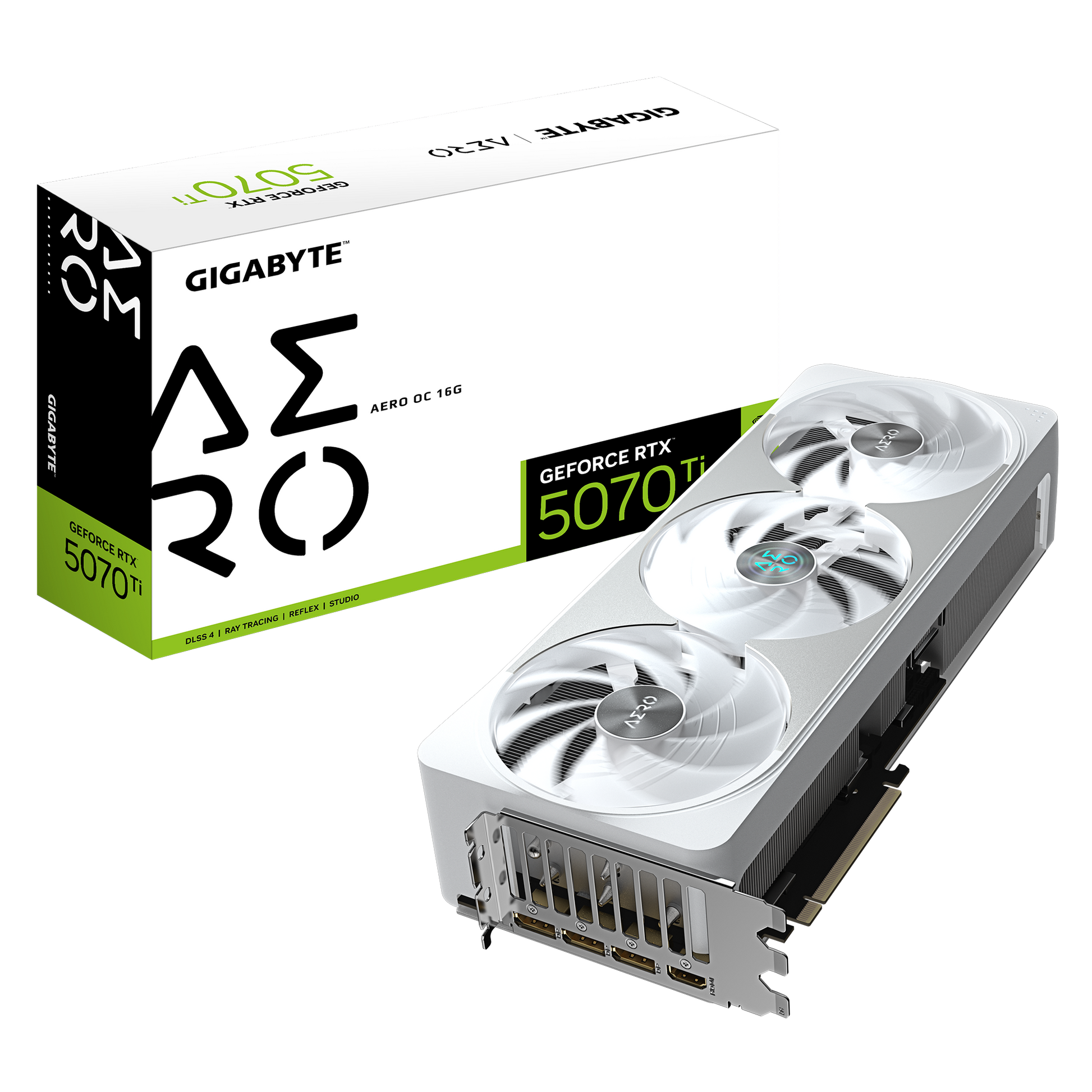 GIGABYTE GeForce RTX 5070 Ti AERO OC 16G – Grafikkarte – 16 GB GDDR7, PCIe 5.0, 3×DP 2.1a/1×HDMI 2.1b, Weiss