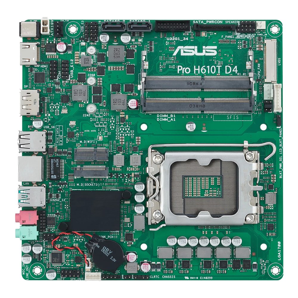 ASUS Pro H610T D4-CSM – Mainboard – LGA 1700, Intel H610, mini ITX, DDR4 SO-DIMM, max. 64 GB
