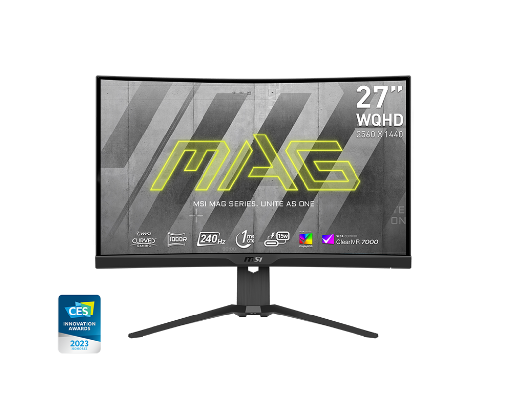 MSI MPG 275CQRXFDE – Monitor, 27" WQHD (2560 × 1440), VA, 240 Hz, 350 cd/m², Gebogen, USB-C, Schwarz