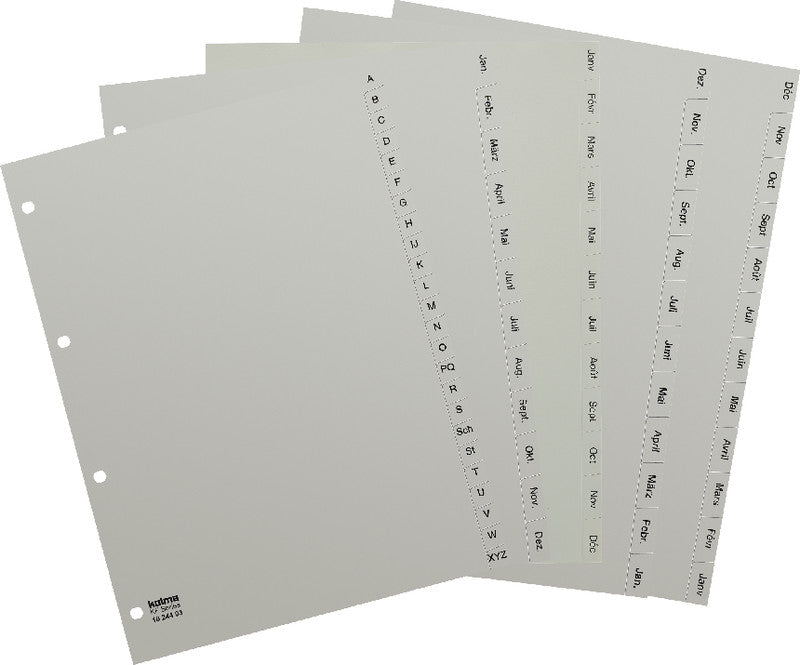 KolmaFlex Register – A4, 12-teilig, PP, grau, vorgedruckt, 4-fach Lochung