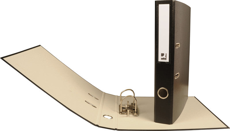 Q-connect Ordner – A4 hoch – 2-Ring Hebelmechanik, Rücken 40 mm – schwarz, Karton, mit Niederhalter, FSC