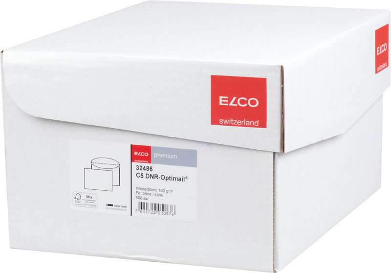 Elco Couvert C5, ohne Fenster, gummiert, hochweiss, 100 g/m², mit Innendruck – 500 Stk.
