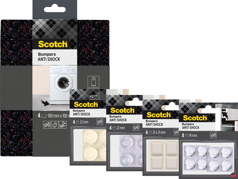 Scotch Quadratischer Elastikpuffer 100 × 100 mm – Schwarz, Elastomer, Selbstklebend, Rutschfest, 4 Stk.