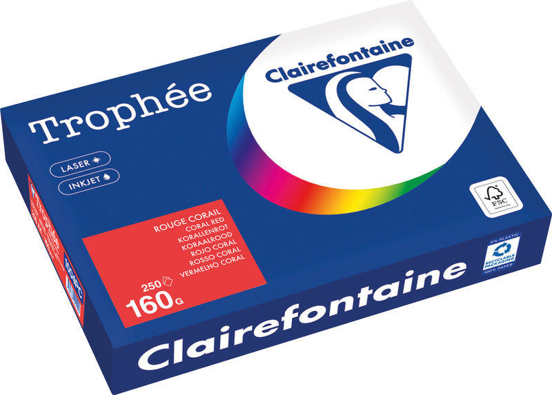 Clairefontaine Kopierpapier – A4, 160 g/m², Korallenrot – für Inkjet/Laser/Kopierer – FSC – 250 Blatt