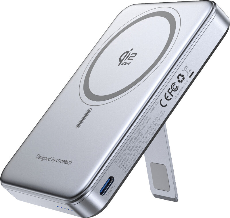 Choetech MagLeap Series Qi2.2 MagSafe Powerbank 10'000 mAh – 45 W PD, Qi2 25 W, 1× USB-C, weiss/silber