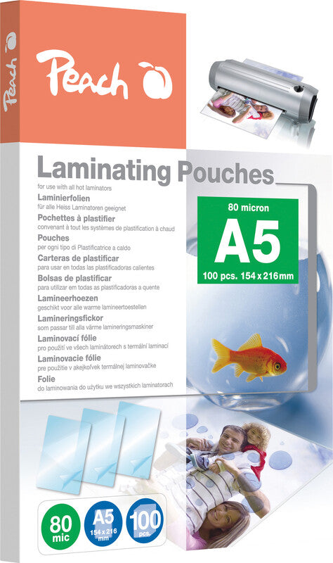 Peach Laminierfolien A5, glänzend – 80 µm, 153 × 216 mm, 100 Stk.