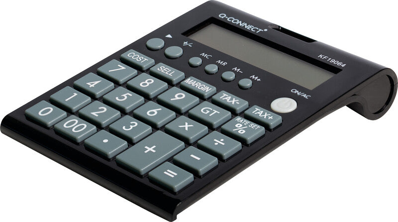 Q-connect Tischrechner KF19064 – 12-stellig, LCD, Steuer/Margen, Solar + Batterie, 104×138×25 mm