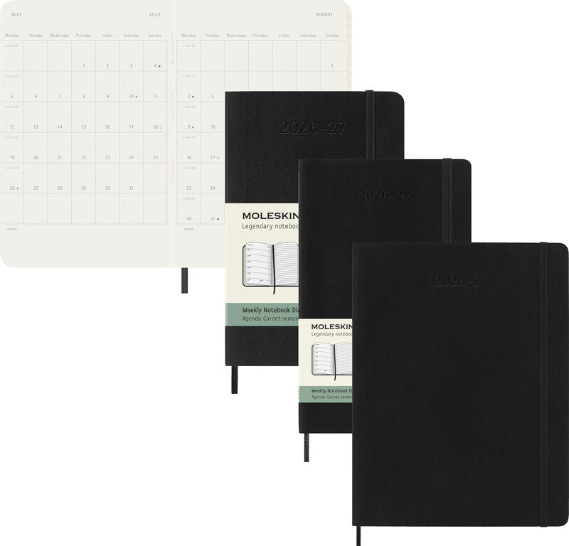 Moleskine Softcover Schüleragenda – 1 Woche/Seite, gebunden, 9 × 14 cm, 18 Monate Juli–Dezember, 2026/2027, schwarz