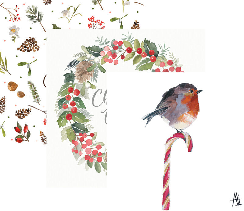 Ppd Servietten Merry Wreath weiss – 33 × 33 cm – 3-lagig, Tissue – 20 Stk., FSC