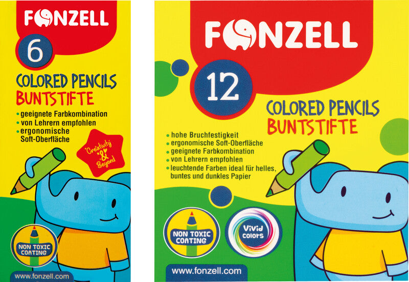 Fonzell Farbstifte-Set – 6 Farben, rund, Mine Ø 3,3 mm, Kartonetui