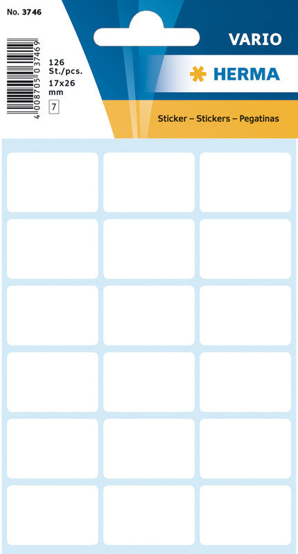 HERMA Vario Schuletiketten – 17×26 mm, Abgerundete Ecken, 126 Stk, 7 Bogen, Papier, Permanent Haftend