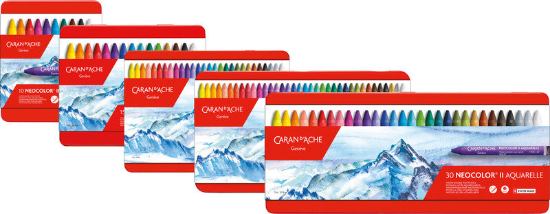 Caran d-Ache Caran d'Ache Neocolor II Aquarellfarbstifte-Set – 15 Farben, Mine Ø 8,6 mm, Metallschachtel