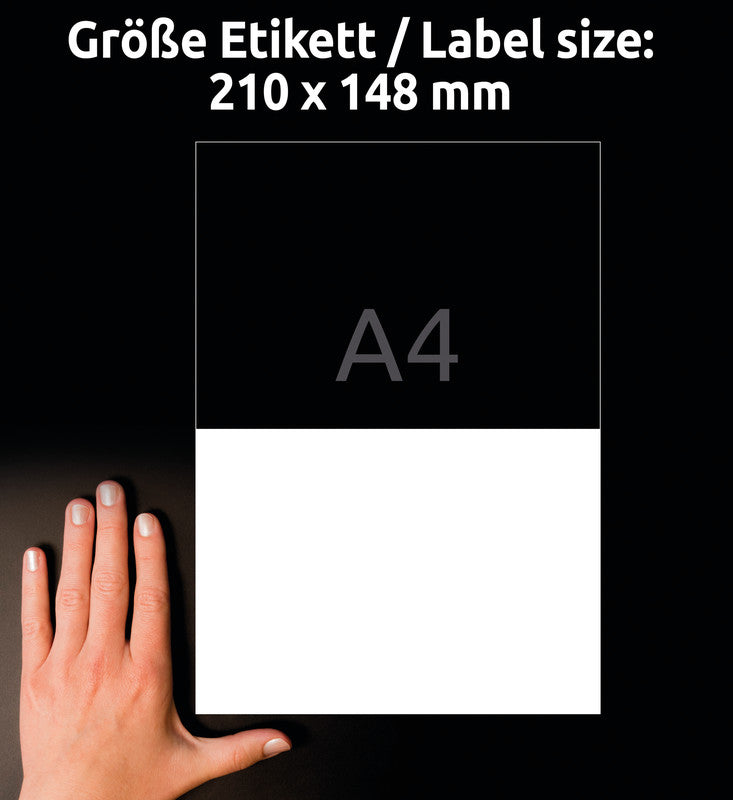 Avery Folien-Etiketten, 210 mm × 148 mm, weiss, extra stark, 10 Blatt (20 Etiketten)