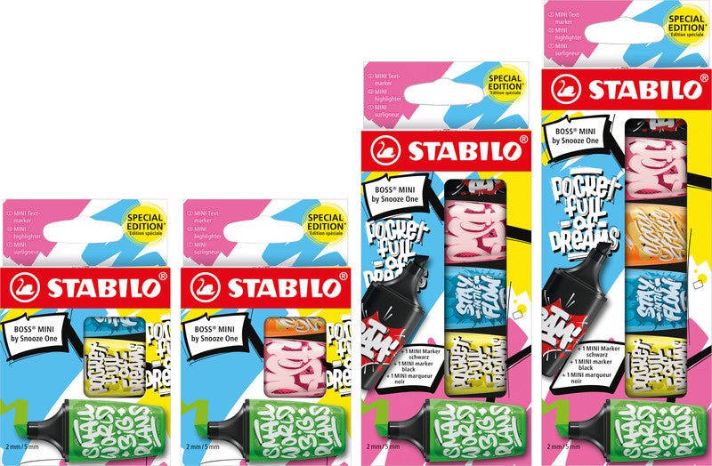 STABILO BOSS Textmarker Mini Set 3 Farben – Keilspitze, 2–5 mm