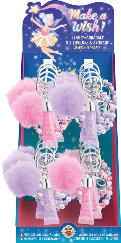 Trendhaus Schlüsselanhänger Make a Wish – mit Pompon, Lipgloss 10 ml, Kunststoff, Sortiert