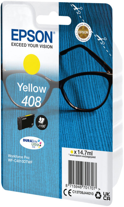 Epson 408 Gelb Tintenpatrone (Original) – 1'100 Seiten – für Epson WorkForce Pro WF‑C4810DTWF