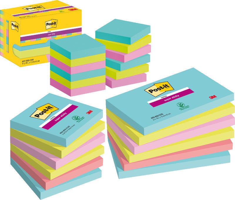 Post-it Super Sticky Haftnotizen – 127×76 mm – sortiert, 6×90 Blatt, PEFC