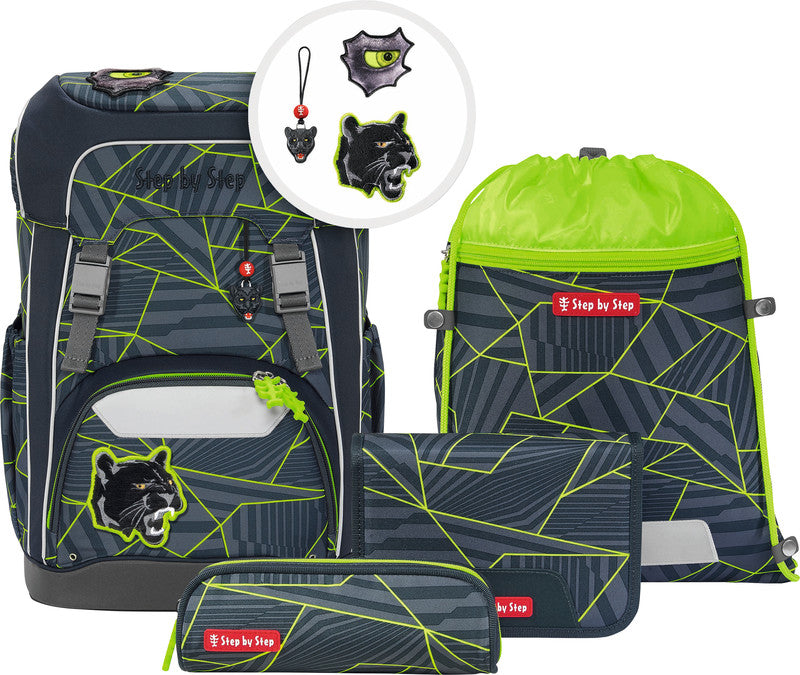 Step by Step Schulrucksack-Set Giant – 5-teilig – Dark Cat Chiko – Recycelte Materialien