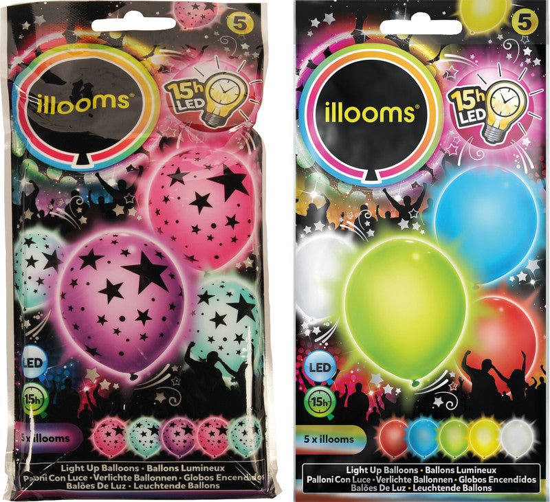 Illooms Luftballons, sortiert, Motiv Stern, 5 Stück, LED, Leuchtdauer 15 Std., nicht für Helium geeignet