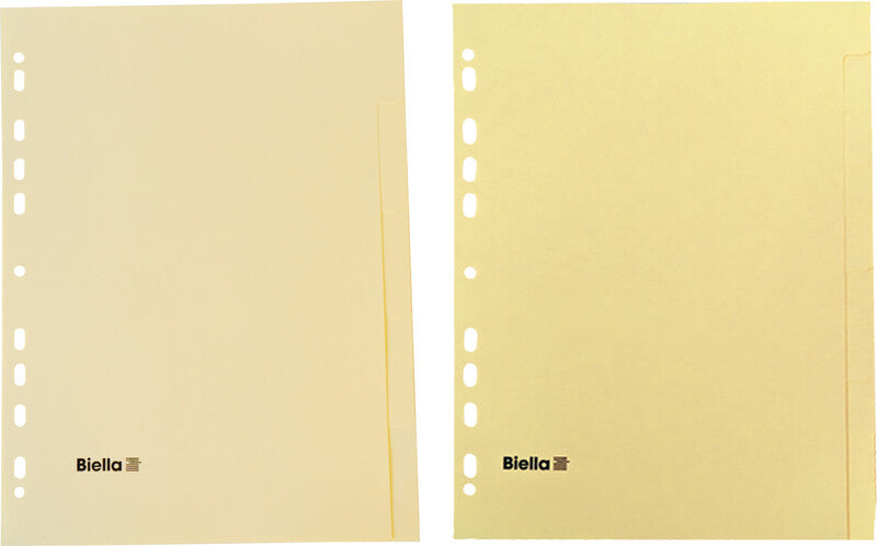 Biella Register – A4, 5-teilig, Karton, gelb, unbedruckt, 4-fach Lochung, mit recyceltem Anteil