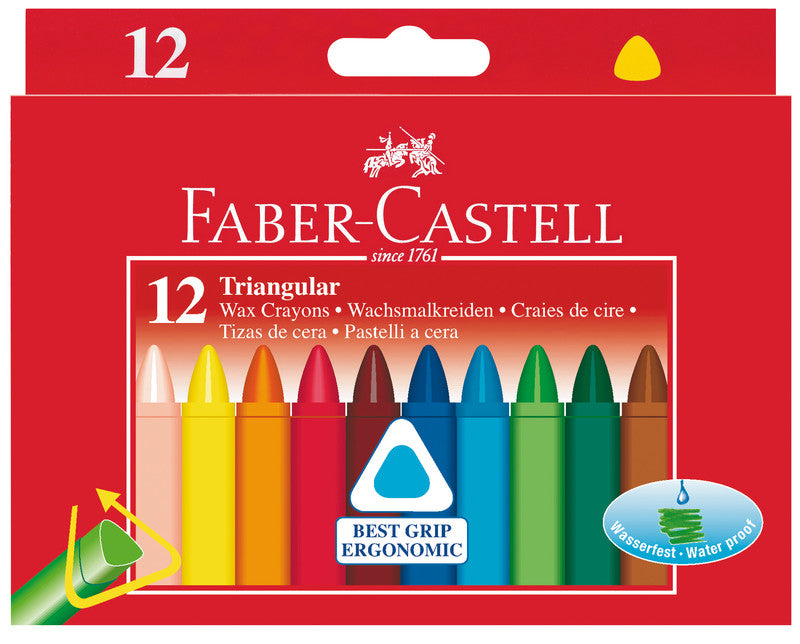 Faber-Castell Wachsmalstifte Dreikant – mehrfarbig – 12 Farben