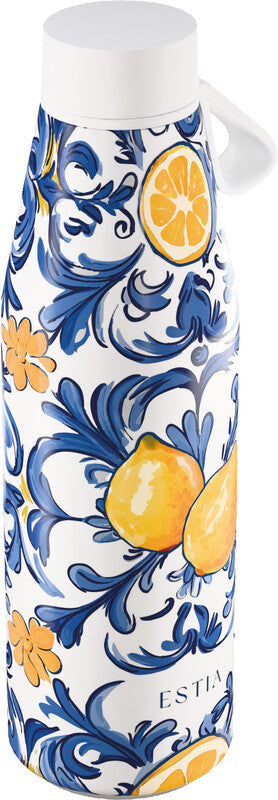Estia Flow Isolierflasche 500 ml – Doppelwandig 12 h Heiss / 24 h Kalt, Edelstahl, Schraubdeckel, Amalfi Coast