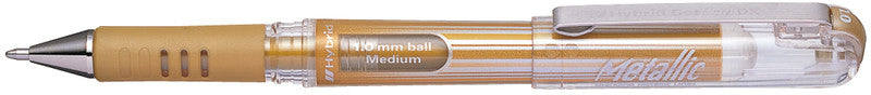 Pentel Hybrid Gel Grip DX Gelschreiber, Kappe – weiss/silber/gold, Spitze 1 mm, wasserfest, metallic, 3er-Set