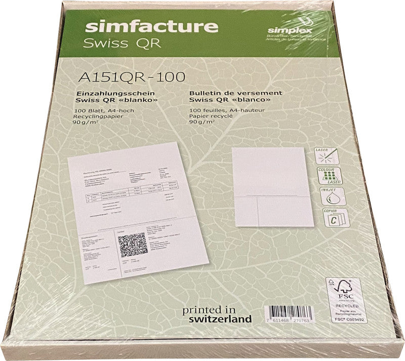 Simplex Formular – Swiss QR Recycling, für QR-Rechnung, A4