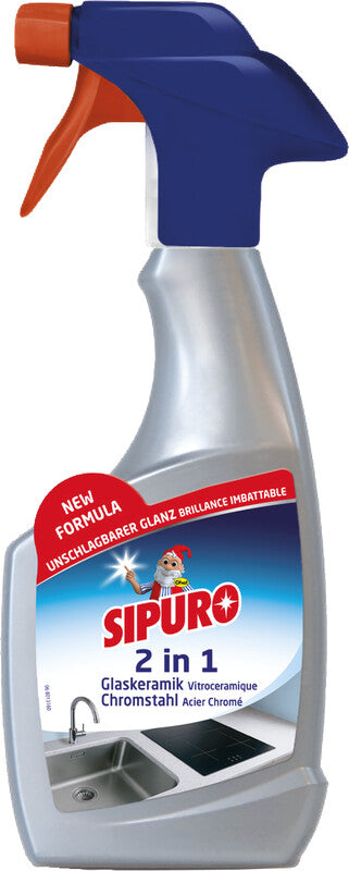 Sipuro Edelstahlpflege/-reiniger für Chromstahl und Glaskeramik – Spray, Sprühflasche – 500 ml