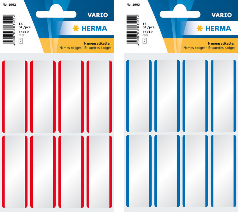 HERMA Schuletiketten – Motiv Streifen Blau – 54 × 19 mm, Abgerundete Ecken, 16 Stück, 2 Bögen, Textil, Ablösbar