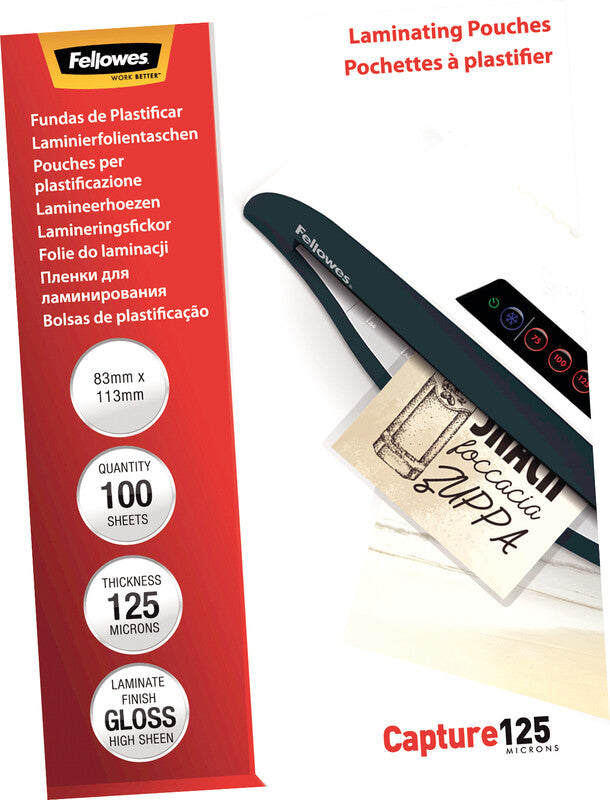 Fellowes Laminierfolien 83 × 113 mm – 125 µm, glänzend, 100 Stück