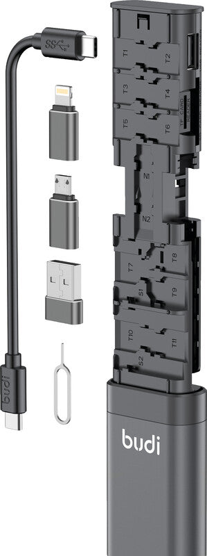 Budi Kartenleser – USB 3.2 Gen 1 (5 Gbit/s), SD/microSD/Nano-SIM (3/15/2), für Windows/Mac/Linux