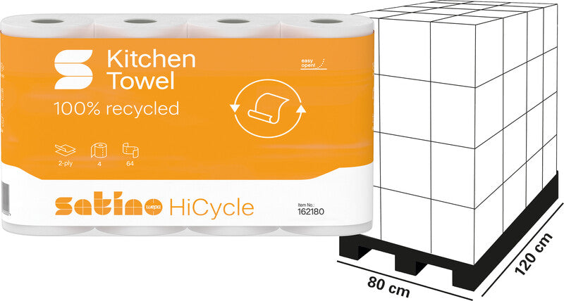 Satino hicycle Haushaltspapier – 2-lagig, Weiss, Papier – 260 × 220 mm – Rolle 64 Blatt – Packung 4 Rollen