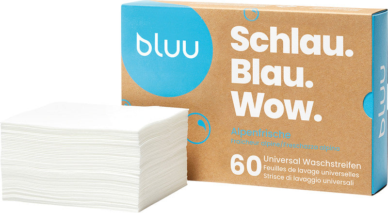 Bluu Waschstreifen, für alle Textilien, vegan, Alpenfrische, 60 Streifen