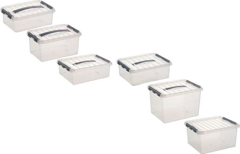 Helit die q-line Aufbewahrungsbox 60 l – Clipdeckel, stapelbar, 800 × 180 × 500 mm, transparent, Kunststoff