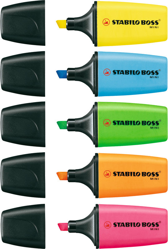 STABILO BOSS MINIpop Textmarker Set 4 Farben – Keilspitze, 2–5 mm