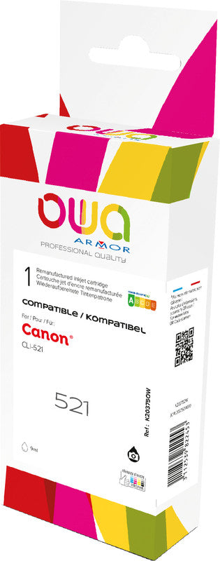 Owa Tintenpatrone CLI-521BK, schwarz, 10 ml, kompatibel – für Tintenstrahldrucker und Multifunktionsgeräte