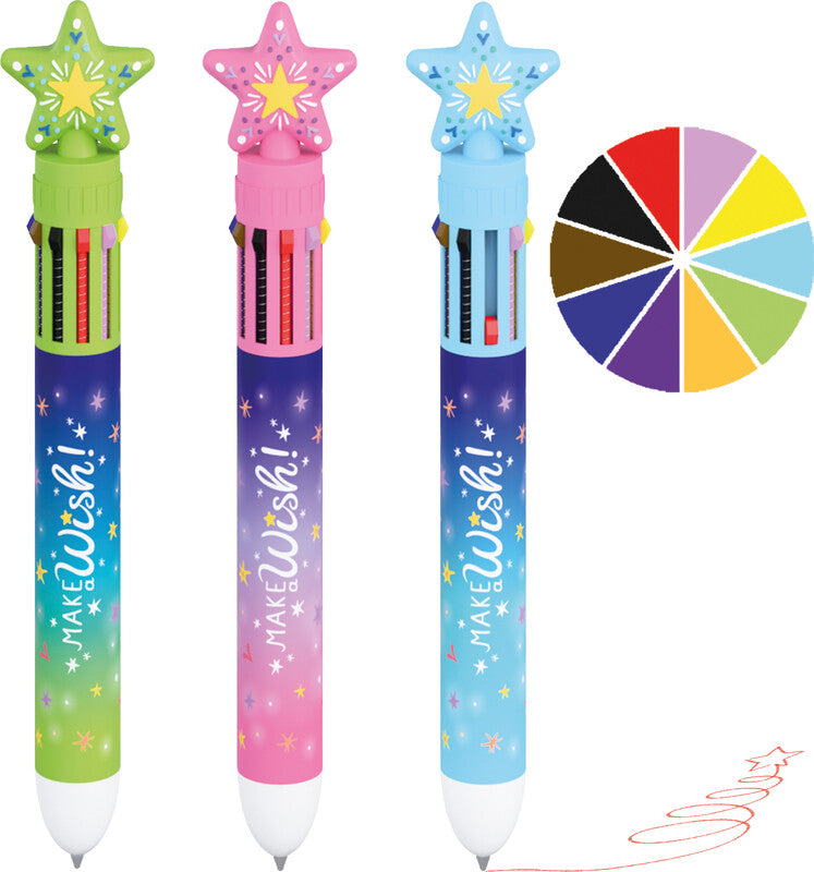 Trendhaus Make a Wish Multifunktions-Kugelschreiber – 10 Farben, Spitze 0,7 mm, Schiebe