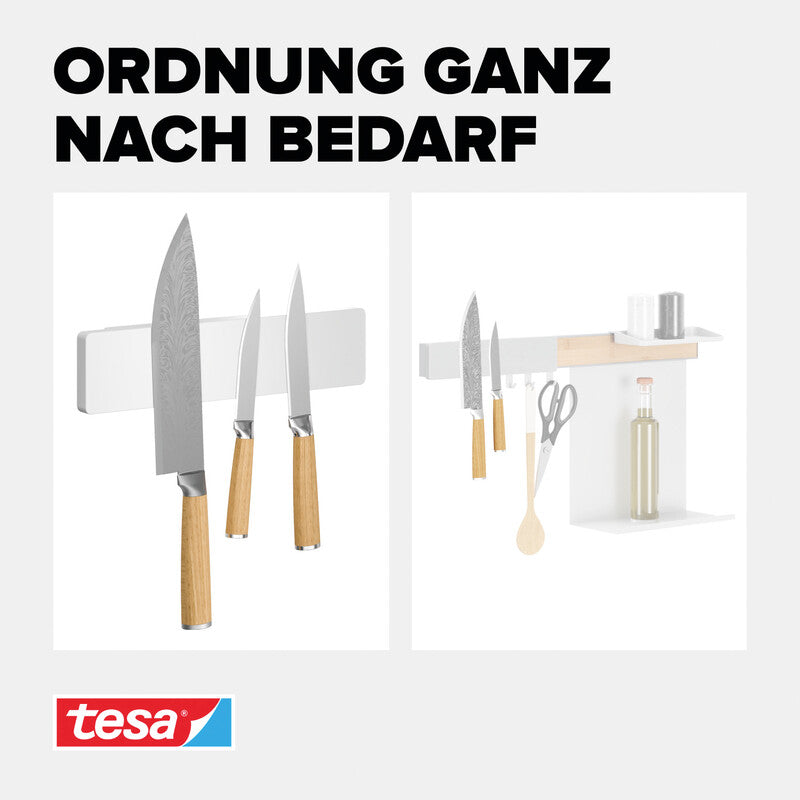 TESA Messerhalter – belastbar bis 5 kg – ABS (Kunststoff) – weiss – 26,5 × 6,5 × 2,5 cm