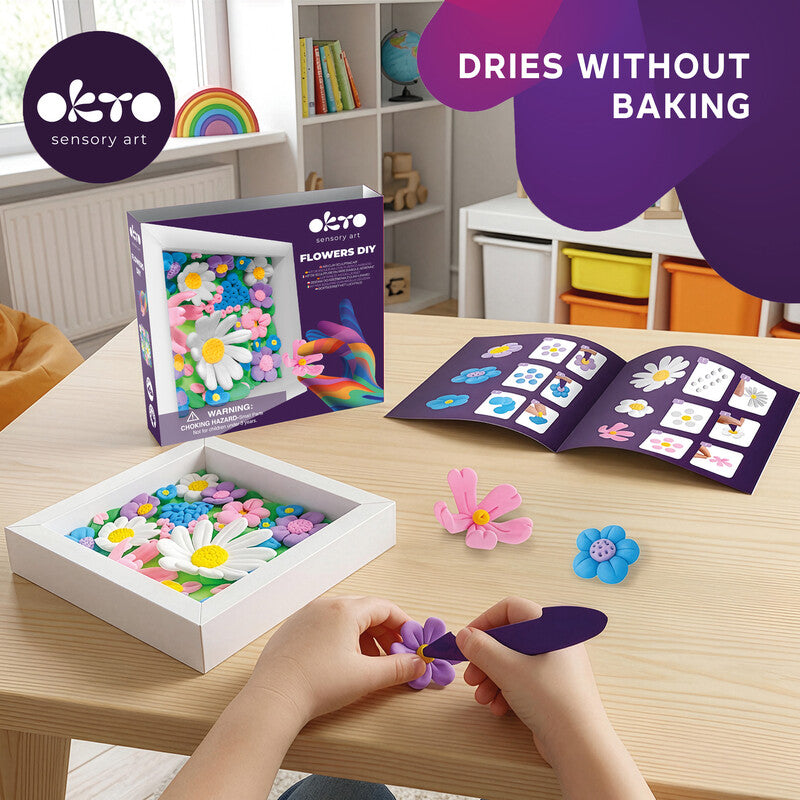 Okto sensory art 3D Kreativset Blumen – Lufthärtendes Modelliermasse-Set – 8-teilig – Ab 3 Jahren