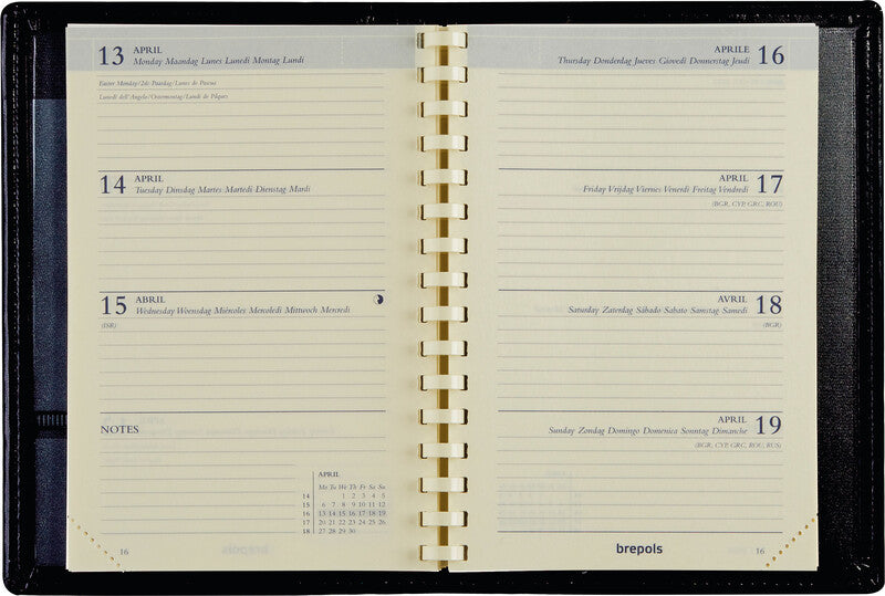Brepols Delta 834 Agenda – 1 Woche/2 Seiten, Spiralbindung, 8,1 × 12,0 cm, 2026, mehrsprachig, FSC