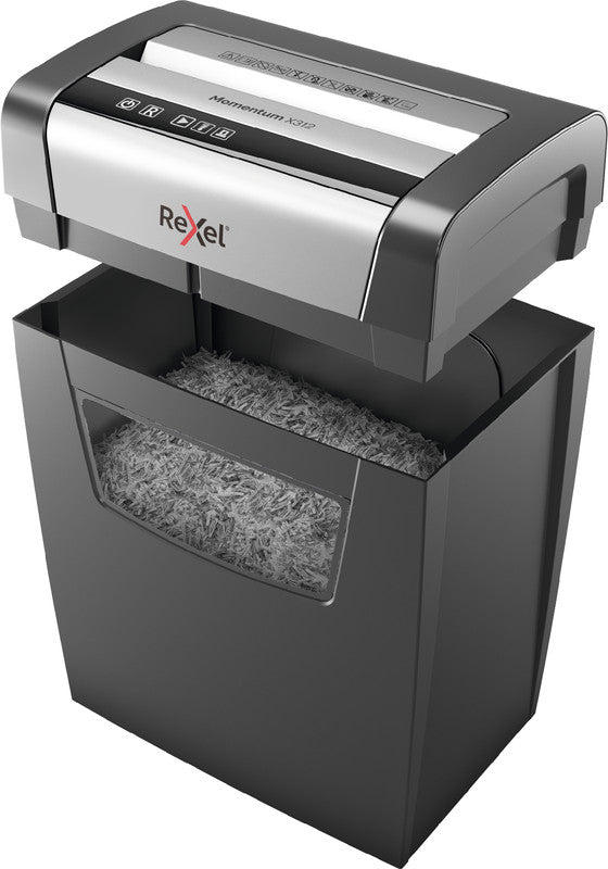 Rexel Momentum X312 – Aktenvernichter, DIN P-3, Partikelschnitt 5 × 42 mm, 12 Blatt, 23 l, A4
