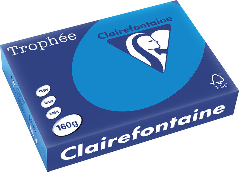 Clairefontaine Kopierpapier – A4, 160 g/m², Karibikblau – für Inkjet/Laser/Kopierer – 250 Blatt