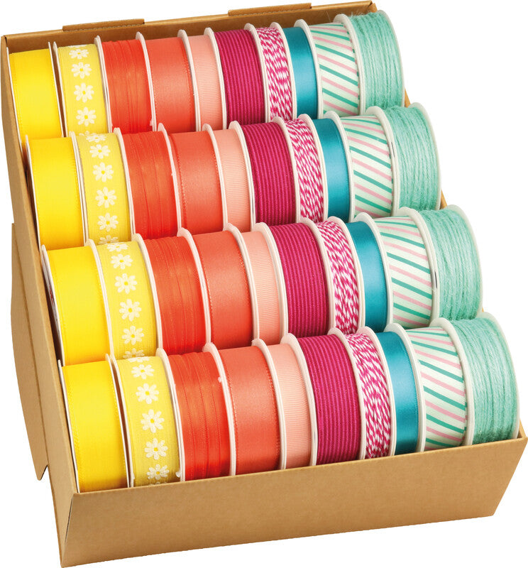 Präsent Geschenkband, 8×2 mm × 4 m; 4×6 mm × 4 m; 8×15 mm × 4 m; 20×25 mm × 3 m