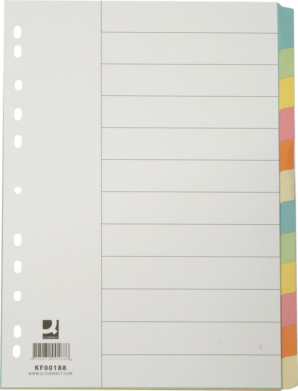 Q-Connect Register – A4, 12-teilig, Karton, farbig, mit Indexblatt, 11-fach gelocht, recyclingfähig
