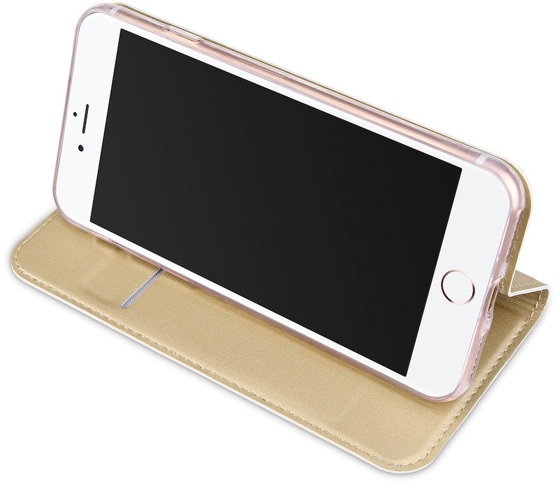 Dux Ducis Booklet-Hülle – für Apple iPhone 6–8 – gold – Kunstleder – mit Kartenfach, Magnetverschluss