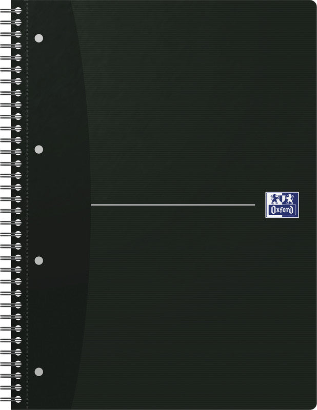 Oxford Collegeblock, liniert, Spiralbindung, Karton, 70 Blatt, perforiert, 4-fach gelocht, 90 g/m² – schwarz