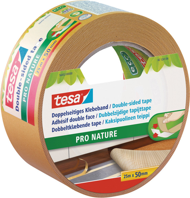 Tesa Teppichklebeband Pro Nature, stark, für glatte Oberflächen – 50 mm × 10 m, weiss