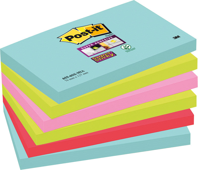 Post-it Super Sticky Haftnotizen – 47,6×47,6 mm – türkis, neongrün, neonpink – 12×90 Blatt, PEFC